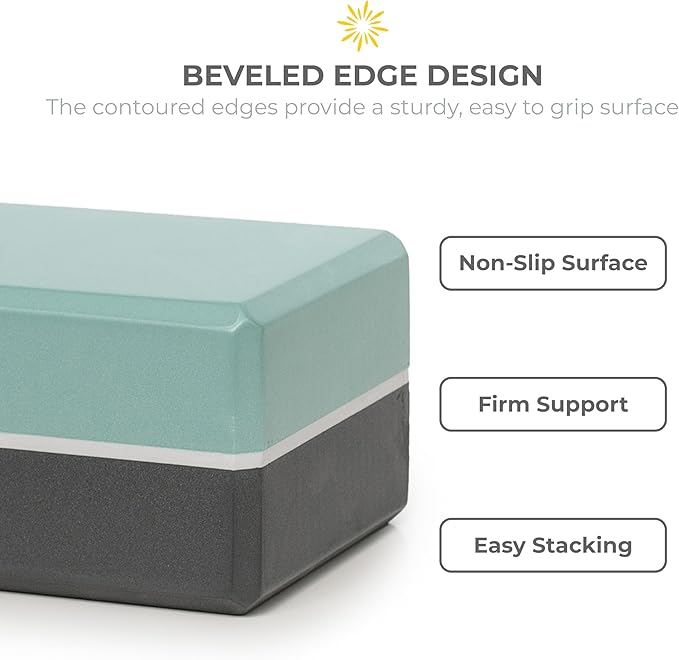 Sunshine Yoga 4" Striped Yoga Block, 6 Pack Bulk EVA Foam Yoga Blocks, Firm and Supportive Yoga Brick, Balance Foam for Stretching, Pilates, and Workout, 4" x 6" x 9"