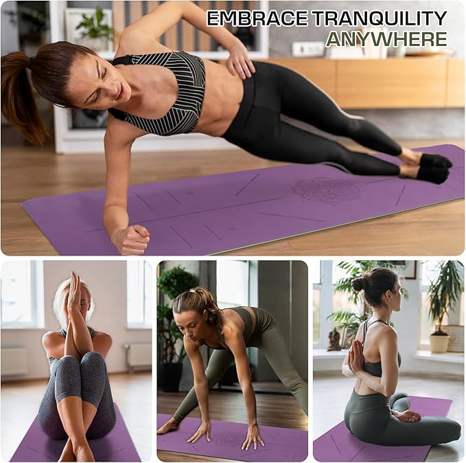 Yoga Mat Non Slip, Anti-Tear 3/16 Thick TPE Yoga Mats for Women and Men, 72"x24" Exercise & Fitness Mat with Carrying Strap, Workout Mats for Yoga, Pilates and Floor Exercise