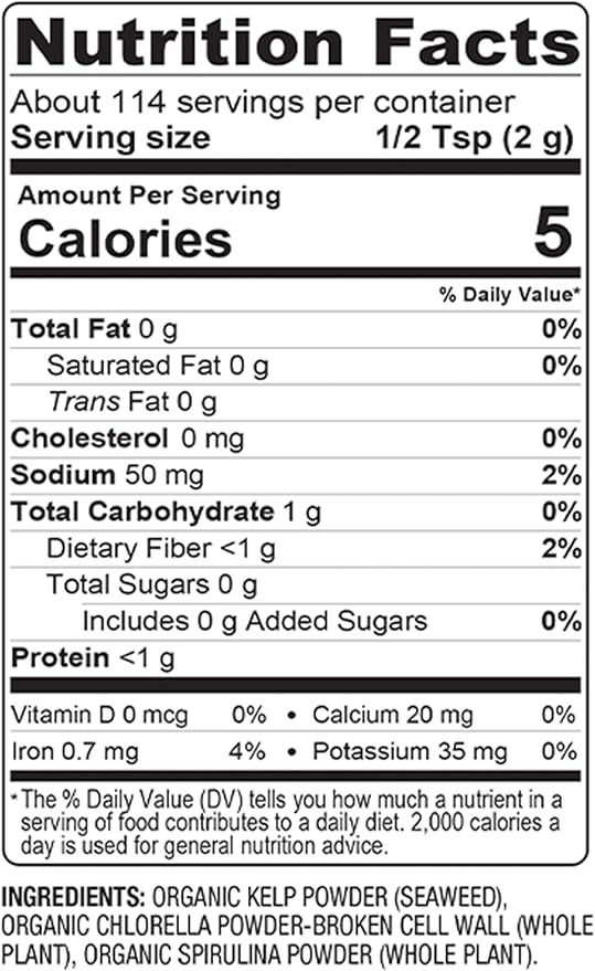 BareOrganics Marine Super Greens Powder | USDA Organic, Gluten-Free, Vegan, Non-GMO, BPA-Free | Kelp, Chlorella, Spirulina, 8oz