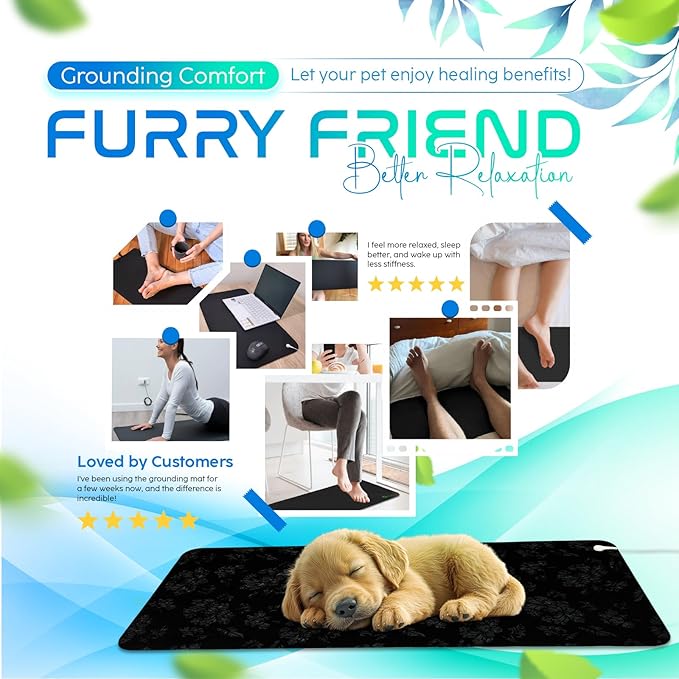 Grounding Mat for Feet, Chair & Yoga | Earthing Grounding Mat for Pain Anxiety Pain Relief, Inflammation | Spacious Grounding Pads for Sleep & Wellness | Includes Grounding Tester, Cable & Mat Tester