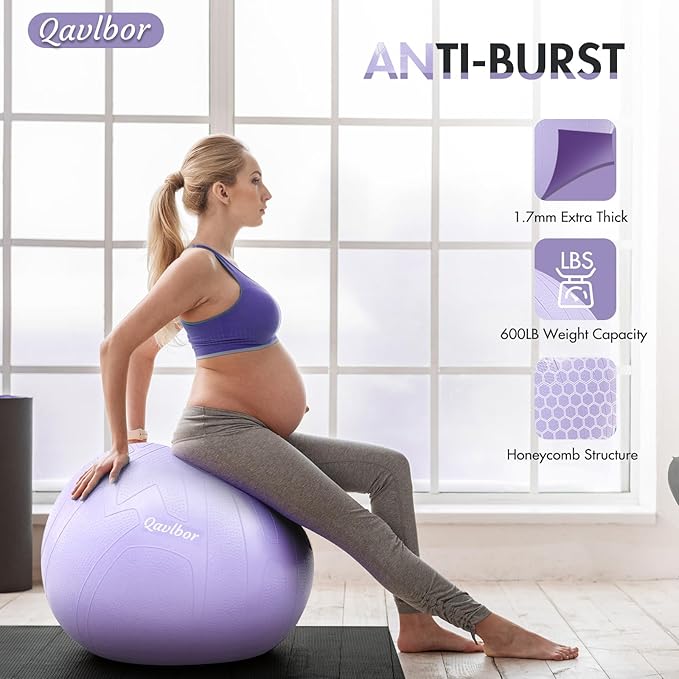 Yoga Ball Pregnancy Ball, 1.7mm Extra Thick Birthing Ball for Pregnancy, 600LB Anti-Burst Exercise Ball for Fitness, Balance, Physical Therapy, Non-Slip Stabil-ity Ball with Bump