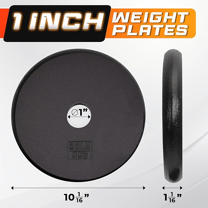 Yes4All Standard 1" Cast Iron Weight Plate - Ideal for Strength Training - Multiple Weight: 5LB to 25LB (Single & Set of 4)