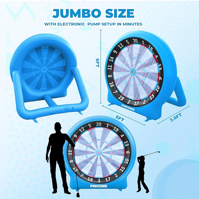 Inflatable 6ft Giant Dartboard, Golf Darts Kick Darts, Soccer & Throw Darts Game with Pump, 2 Kickball, 4 Throw Balls, 20 Golf Balls, Chipping Mat, Giant Dart Board Target Yard Games