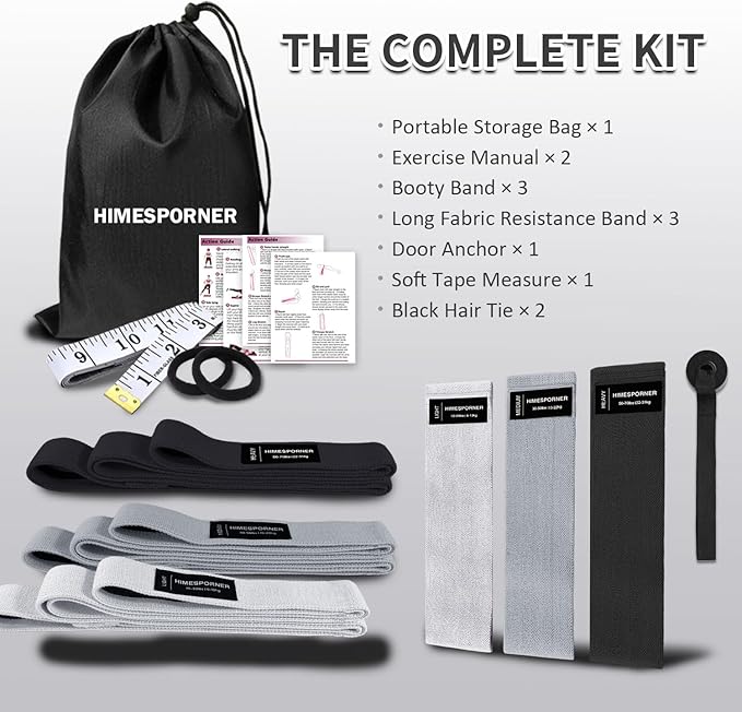 Wide Fabric Resistance Bands Set for Working Out, Non-Slip Exercise Booty Bands for Women & Men Leg and Glutes with Hair Ties and Tape Measure - for Home Gym Workout, Yoga, Pilates