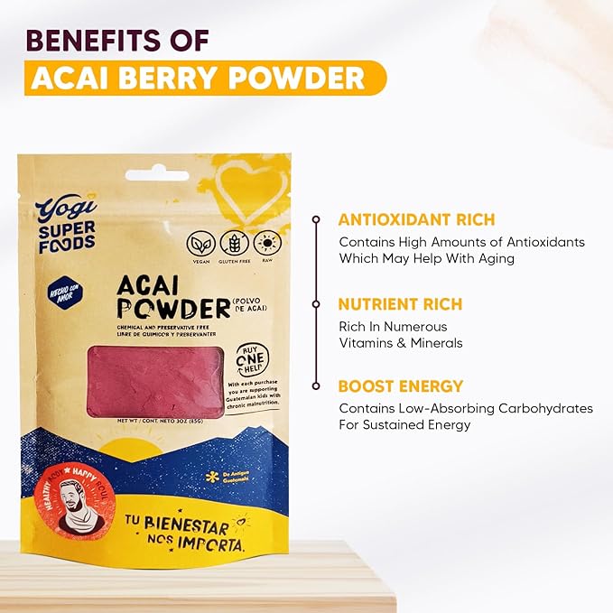 Acai Berry Powder, Freeze Dried Acai Powder - Organic Acai Powder for Smoothie Bowls, High in Nutrient-Dense Antioxidants, Made from Brazilian Acai Trees - Vegan, Gluten Free