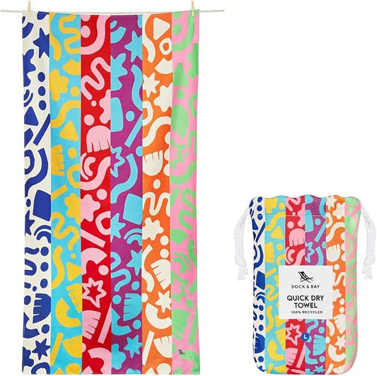 Dock & Bay Beach Towel - Quick Dry, Sand Free - Compact, Lightweight - 100% Recycled - Includes Bag - Power of Positivity - Large (160x90cm, 63x35)