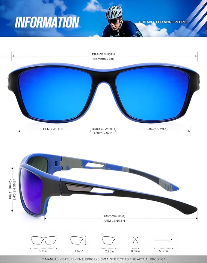 KALIYADI Polarized Sunglasses for Men, Sports Sun Glasses for Driving Cycling Fishing with UV protection