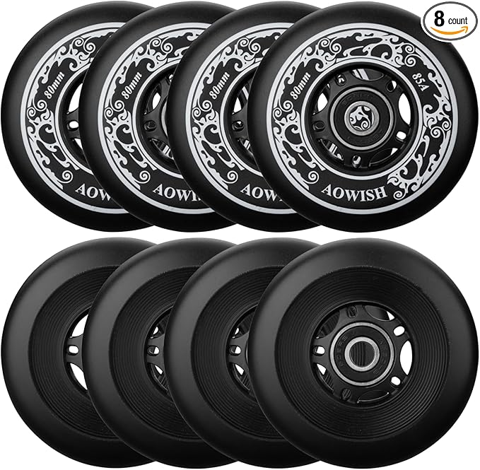 8-Pack Inline Skate Replacement Wheels 85A Outdoor Asphalt Formula Roller Blades Wheels Indoor Roller Blades Wheels with Bearings ABEC-9 & Floating Spacers