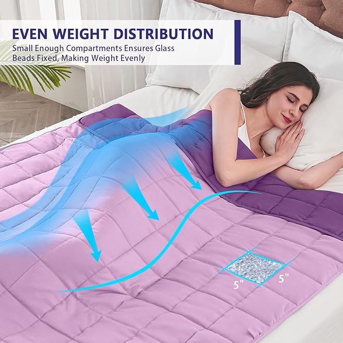 yescool Weighted Blanket for Adults (20 lbs, 88” x 104”, Purple) Cooling Heavy Blanket for Sleeping Perfect for 190-210 lbs, Queen Size Breathable Blanket with Premium Glass Bead, Machine Washable