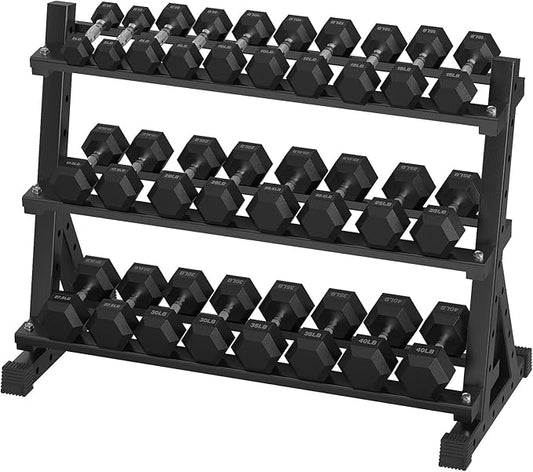 Hex Dumbbell Sets with Rack, 290-670 lb Rubber Encased Exercise & Fitness Dumbbells Set, Hand Weight for Strength Training, Weight Dumbbells