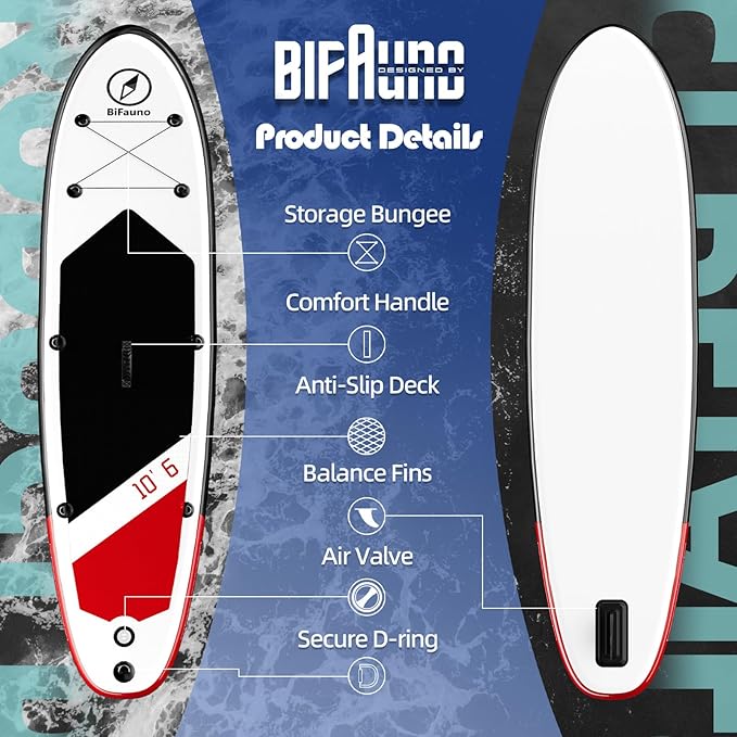 Inflatable Stand Up Paddle Board with SUP Accessories & Backpack. Paddle Boards for Adults. Non-Slip Deck, Wide Stance, Bottom Fin, Double Action Pump.