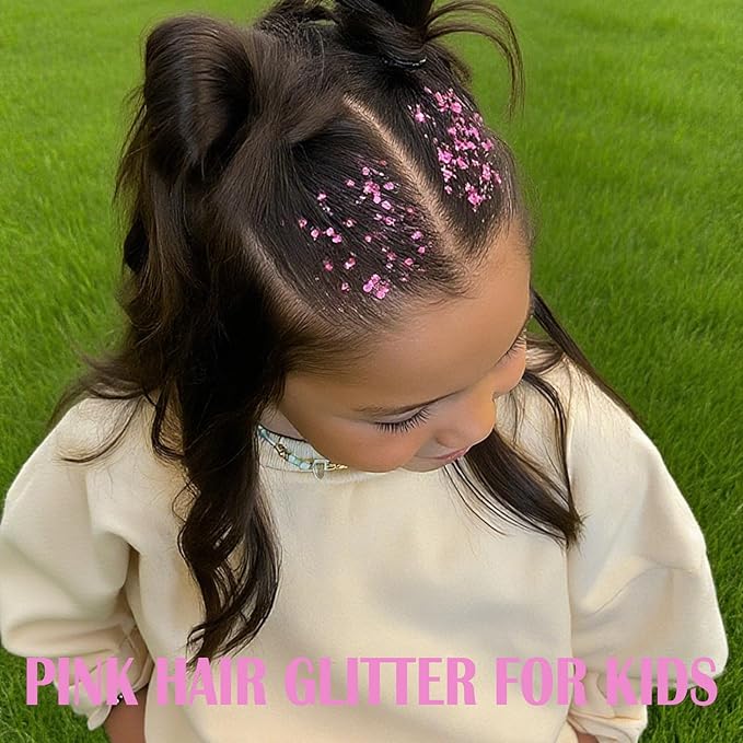 Pink Hair Glitter Stick, Chunky Sequins Body Face Glitter Singer Concert Outfits for Women,Body Paint for Kids,Waterproof Shimmer Rave Music Festival Accessories for Parties & Events