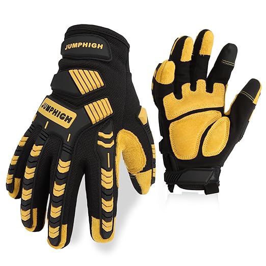 JUMPHIGH Impact Work Gloves, Mens Working Gloves with Secure Fit, Heavy Duty Mechanic Gloves with Impact Protection and Vibration Reduction, High Dexterity, Touchscreen Capable (XL)