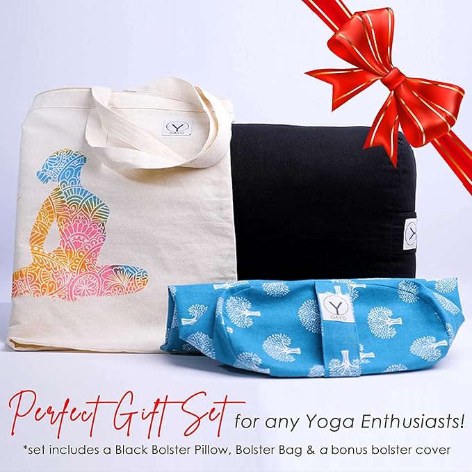 GAYO Yoga Bolster for Restorative Yoga - 100% Cotton, Includes Washable Cover and Carry Bag