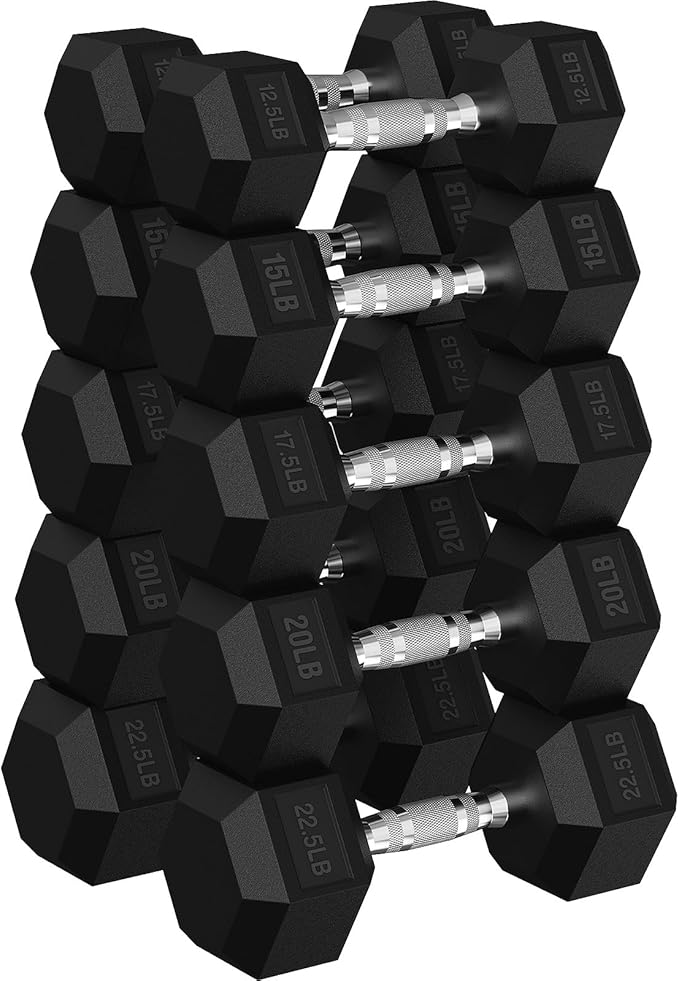 Hex Dumbbell Set, 30-480 lb Set Rubber Encased Exercise & Fitness Dumbbells, Weights Dumbbells Set, Hand Weight for Strength Training