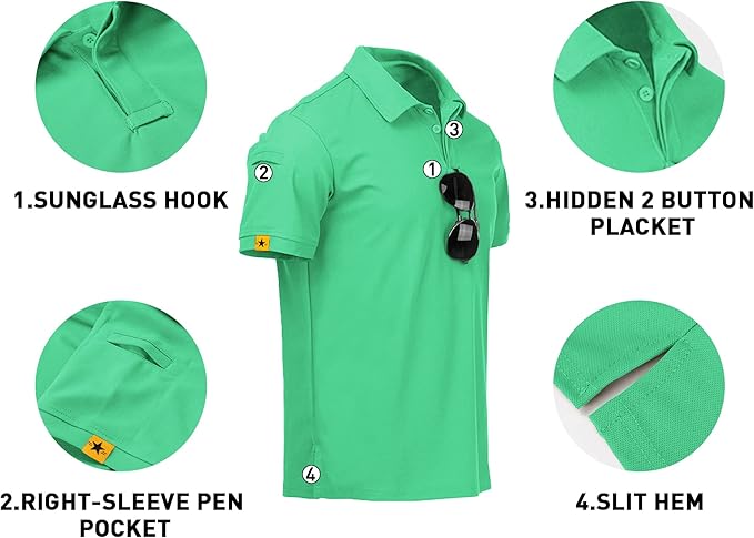 V VALANCH Mens Polo Shirts Short Sleeve Moisture Wicking Golf Polo Athletic Collared Shirt Tennis T-Shirt Tops