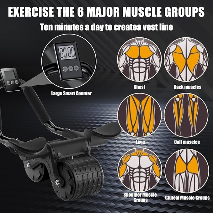 Uota Elbow Support Automatic Rebound Abdominal Wheel，Ab Roller for Abdominal Exercise Machine，Abs Workout Equipment，Dolly Core Strengthening Trainer Fitness Belly Training