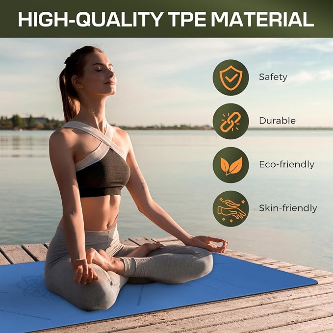 Yoga Mat Non Slip, Anti-Tear 3/16 Thick TPE Yoga Mats for Women and Men, 72"x24" Exercise & Fitness Mat with Carrying Strap, Workout Mats for Yoga, Pilates and Floor Exercise