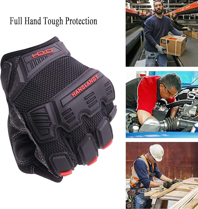 HANDLANDY Mens Work Gloves Touch screen, Utility Mechanic Gloves, Flexible Breathable Fit- Padded Knuckles & Palm