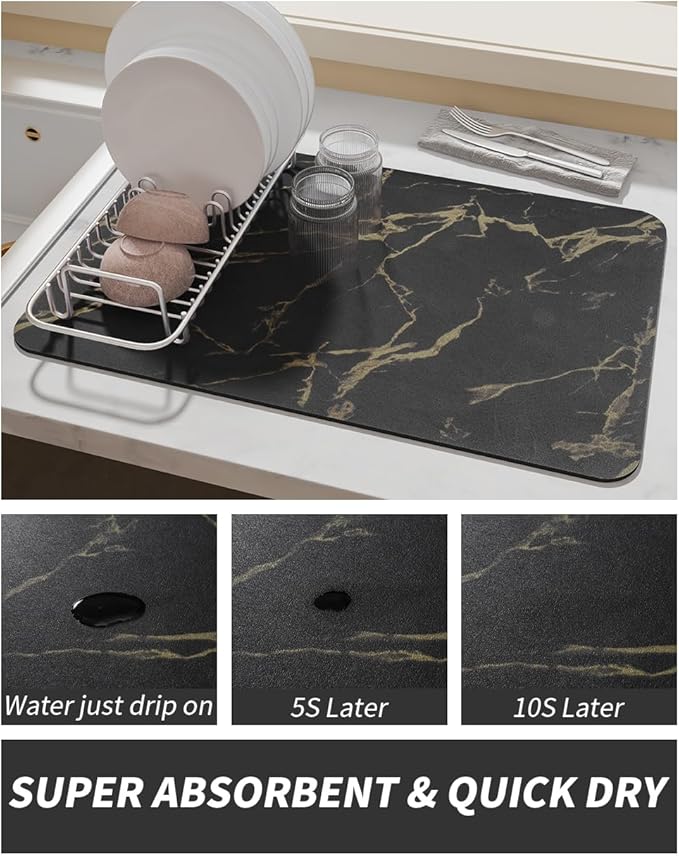 AMOAMI Coffee Mat Hide Stain Rubber Backed Absorbent Dish Drying Mat for Kitchen Counter - Fits Under Coffee Maker or Machine
