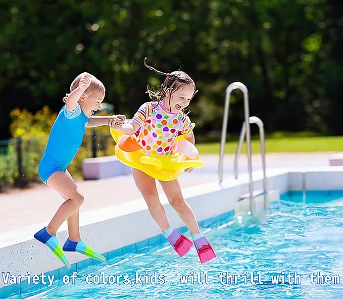 Kids Swim Fins,Short Comfortable Flippers for Lap Swimming and Training for Child,Girls,Boys,Beginners
