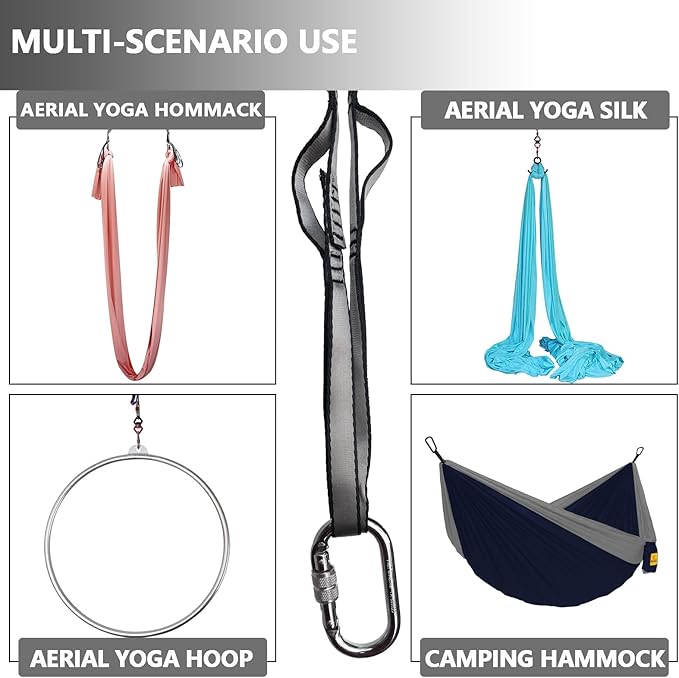 PRIOR FITNESS Yoga Straps Aerial Hammock Accessory Set, 2pcs Daisy Chain + 2pcs Carabiner, Aerial Silk Hardware with Daisy Chain Carabiner for Yoga Swing Pilates