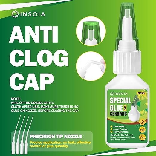 Ceramic Glue, 20g Clear Super Glue for Ceramics Repair Quick Fix Porcelain Adhesive Heavy Duty Strong Crazy Instant Glue for Bonding Ceramic, Porcelain, China, Pottery, Mugs, DIY Crafts