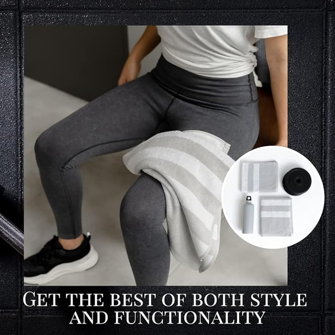 Luzia Striped Workout Towel for Sweat (Pack of 4) - Premium Quality 100% Turkish Cotton - Lightweight and Super Absorbent for Exercise, Sports, Workout, Fitness, Gym, Yoga, Running (Gray)