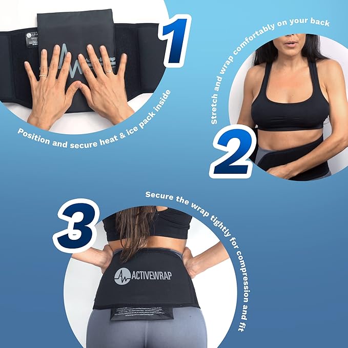 ActiveWrap - Back Ice Pack for Back Pain, Swelling, Sprain, Spasm, Stiffness and More, Reusable Ice Pack for Injuries with Compression Strap, Use for Hot and Cold Therapy, Small/Medium