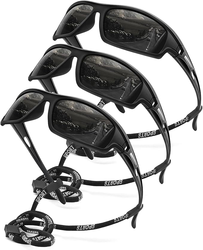3PACK Polarized Sports Sunglasses for Men Driving Golf Fishing Running Sun Glasses UV400 Protection