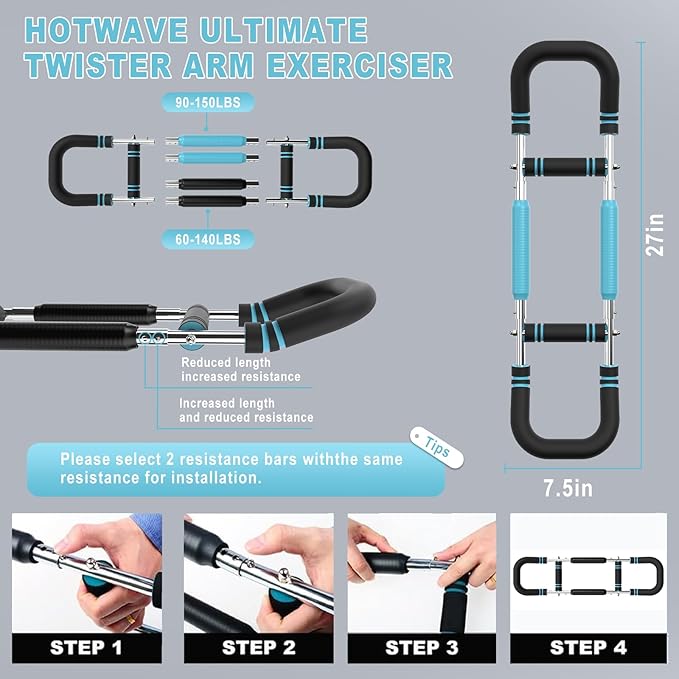 HOTWAVE Twister Arm Trainer with 4 Spring, Chest Workout Equipment Exerciser for Men, Adjustable Arm and Chest Twister Trainer for Women - Portable Home Fitness Equipment for Upper Body Muscle