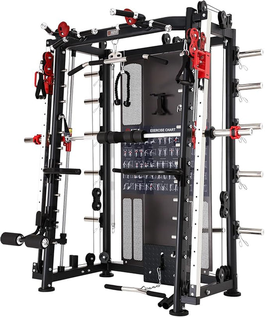 Altas Strength Home Gym Equipment Smith Machine with Pulley System Gym Squat Rack Pull Up Bar Upper Body Strength Training Leg Developer Light Commercial Fitness Equipment Included Accessories 3000Y