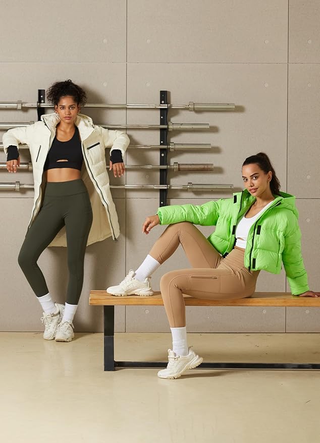 baleaf Women's Fleece Lined Leggings Waterproof Winter Hiking Pants Thermal Running Tights Zipper Pockets High Waisted