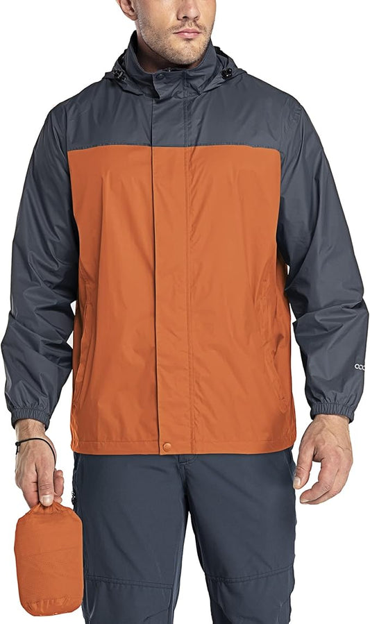 33,000ft Packable Rain Jacket Men's Lightweight Waterproof Rain Shell Jacket Raincoat with Hood for Golf Cycling Windbreaker