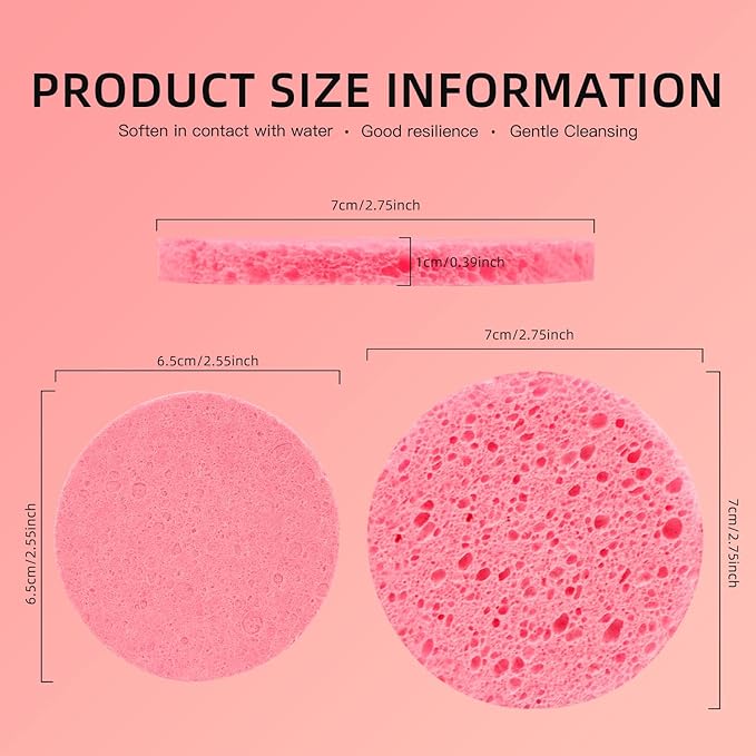 50-Count Compressed Facial Sponges, 100% Natural Cosmetic Spa Sponges for Facial Cleansing for Daily Facial Cleansing, Exfoliating Mask, Makeup Remover. Ideal for Home and Travel. (Sakura Pink)