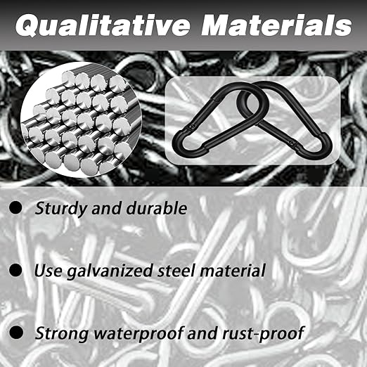 200 PCS 2'' Spring Snap Hook Carabiner, M5 3/16 Inch Galvanized Black Steel Carabiner Clip, 220LBS Holding Capacity Quick Link Clip Keychain for Hammock Dog Leash & Camping Gym