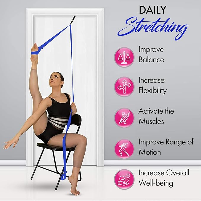 Stretching Strap With Door Anchor - Stretching Equipment to Improve Legs Flexibility - Splits Trainer For Home Ideal In Ballet, Dance, Cheerleading, Taekwondo, Yoga, Pole Dancing & Gymnastics
