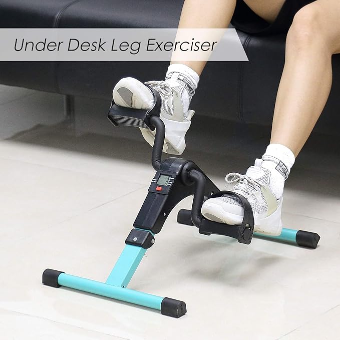 Folding Pedal Exerciser, Mini Under Desk Bike - Portable Foot Hand Cycle Peddler Machine Bicycle Exerciser for Arm Leg While Sitting