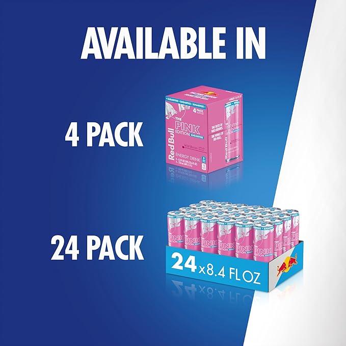 Red Bull Pink Edition Sugar Free Energy Drink, Wild Berries, 8.4 fl. oz., Case of 24 cans, with 80mg Caffeine, Taurine & B Vitamins