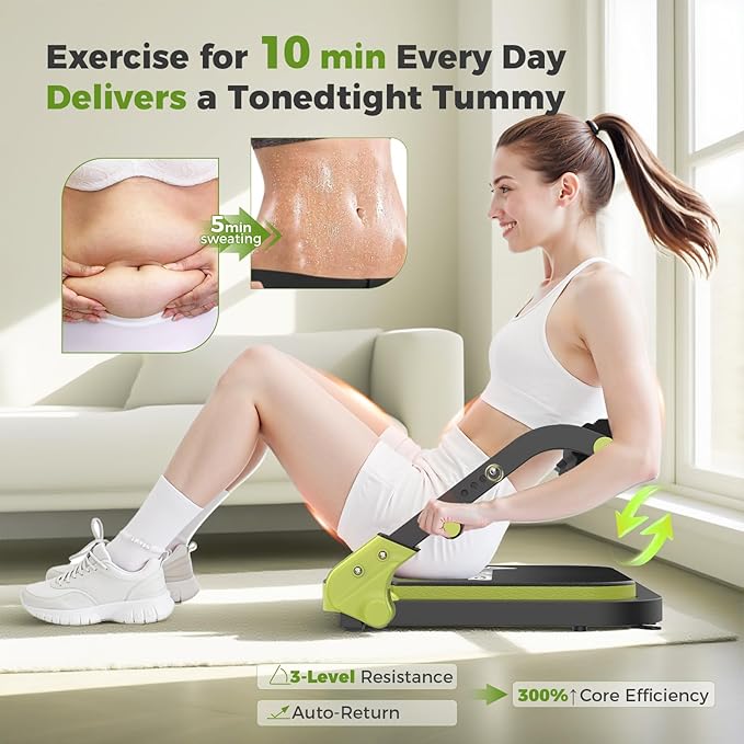 Ab Machine,Sit Up Exercise Equipment& Core Machine, Workout Equipment,Adjustable Ab Trainer with 3 Resistance Levels and Removable Auxiliary Handle,Home Gym Fitness Equipment for All Ages