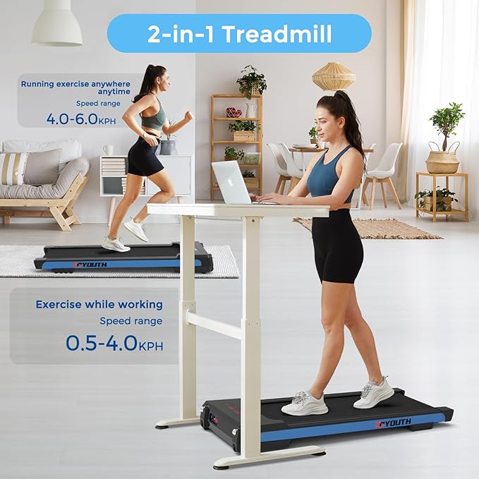 GOYOUTH Walking Pad Treadmill, Under Desk Treadmill for Home Office, Wide Belt Compact Treadmills 300 lbs Capacity, 2.25HP Shock-Absorbing Walking Jogging Running Machine Remote Included