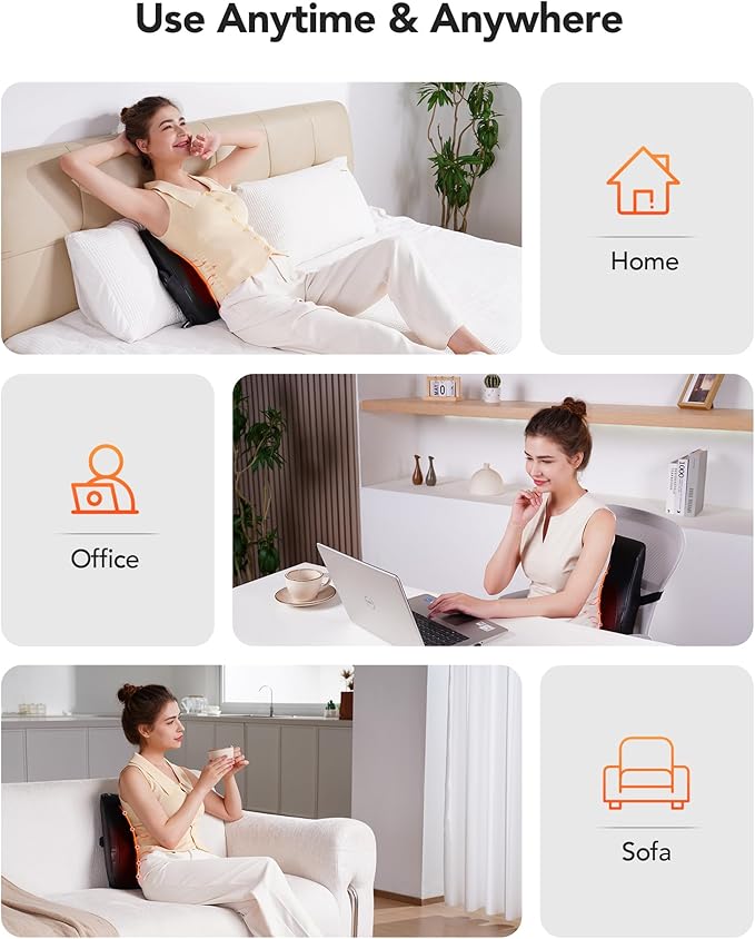 Back Massager with Heat, Neck Massager for Pain Relief Deep Tissue 3D Shiatsu Kneading Electric Massage Pillow for Whole Body Relaxation, Home, Car, Office Use, Gifts for Mom, Dad, Women, Men