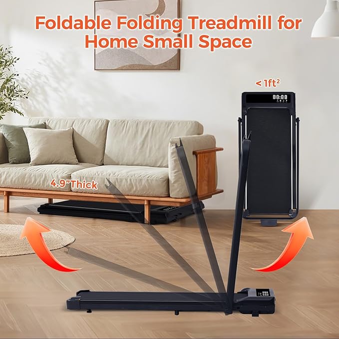 Folding Walking Pad Treadmill with Handle Bar, 3.5HP Compact Portable Foldable Walking Pads Treadmill with Handles, Electric Small Treadmills for Home Office Apartment, LED Display, 400 LBS Capacity