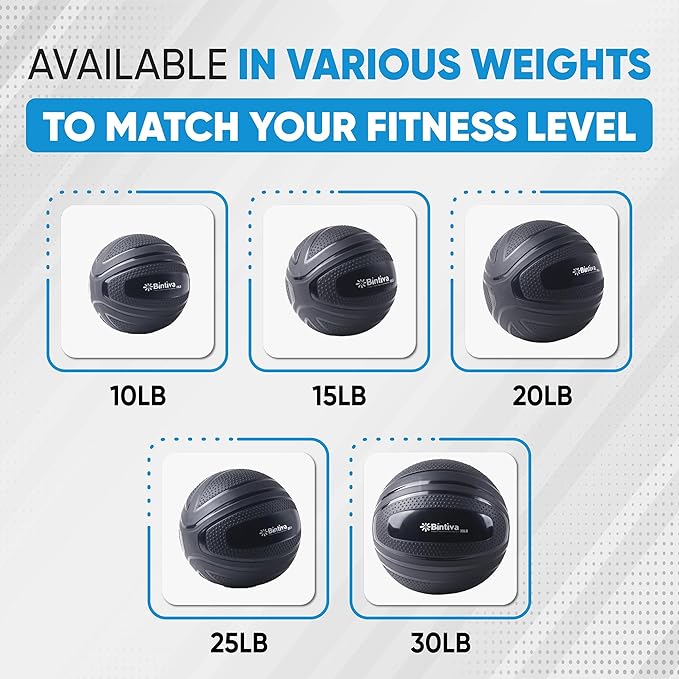 bintiva Non Bounce Slam Ball - Exercise Weighted Deadball for Workout and Fitness Routines - Medicine Dead Weight Ball