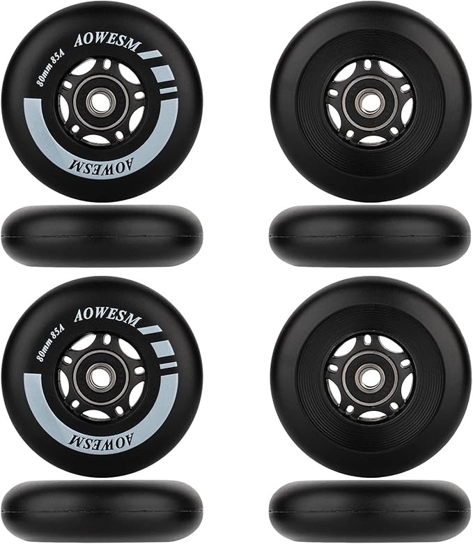 AOWESM Inline Skate Wheels 80mm 76mm 72mm 85a Outdoor Indoor Black Blue Red Roller Hockey Blades Replacement Wheels w/Bearings ABEC-9 and Floating Spacers (8-Pack)