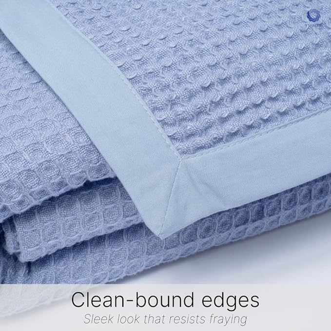 GOTS Certified Organic Cotton Waffle Weave Blanket, Queen Bed Size, 90"X90"Cozy Throw Blanket for Couch, Modern Home Decor, Throw Blankets, Waffle Blanket, Soft Bed Blankets - Powder Blue