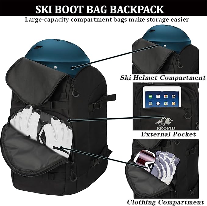 KEOFID 50L Ski Boot Bag Backpack, Waterproof Ski Bag, Travel Backpack for Ski Helmet, Snowboard