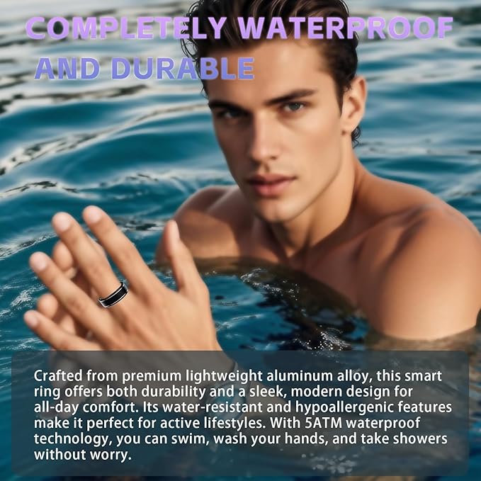 Smart Ring for Men Women – Fitness Tracker Ring with Heart Rate, SpO2, Blood Pressure, Sleep Monitoring, Step & Calorie Counter, No Subscription Fee, iOS & Android Compatible (Black, 12)