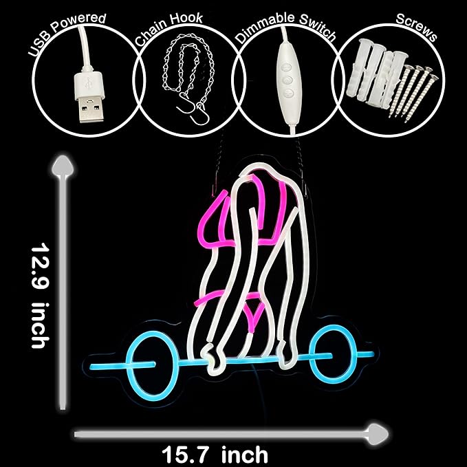 Gym Neon Sign For Home Gym Decor Gym Lighting for Man Cave Decor Gifts 15.7"×12.9"