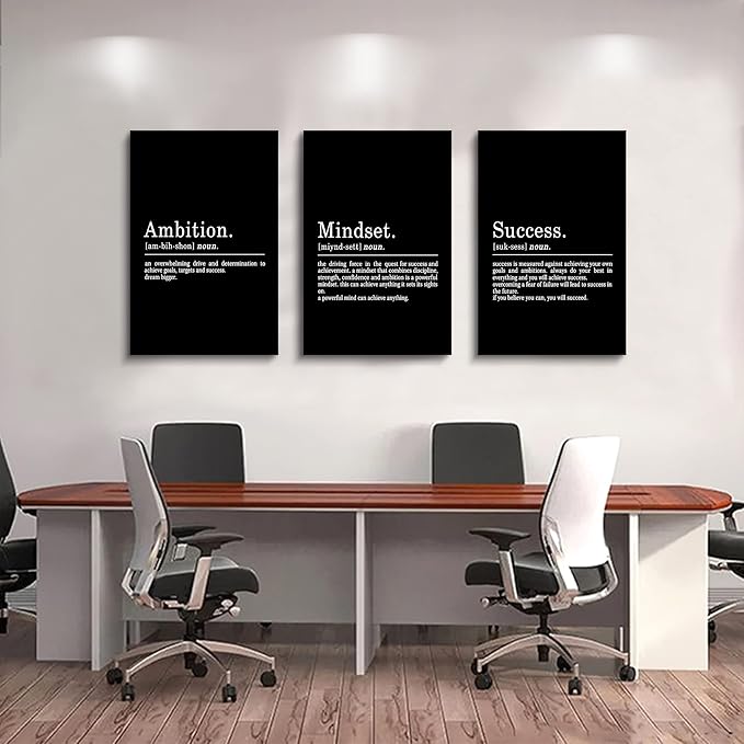 Inspirational Canvas Painting Wall Art -EPHANY ART,Mindset Quotes Prints, Success Framed Entrepreneur Poster Positive Quotes Wall Poster for Home Office Workplace (M-3pcs,12x16inchx3pcs)